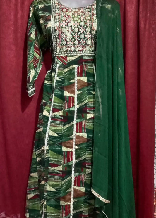 Stunning Green Embroidered Anarkali Suit with Dupatta