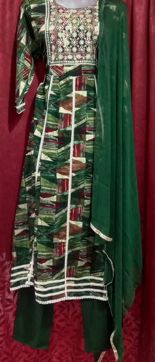 Stunning Green Embroidered Anarkali Suit with Dupatta