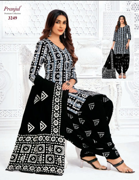 Black & White Batik Patiala Suit with Traditional Prints